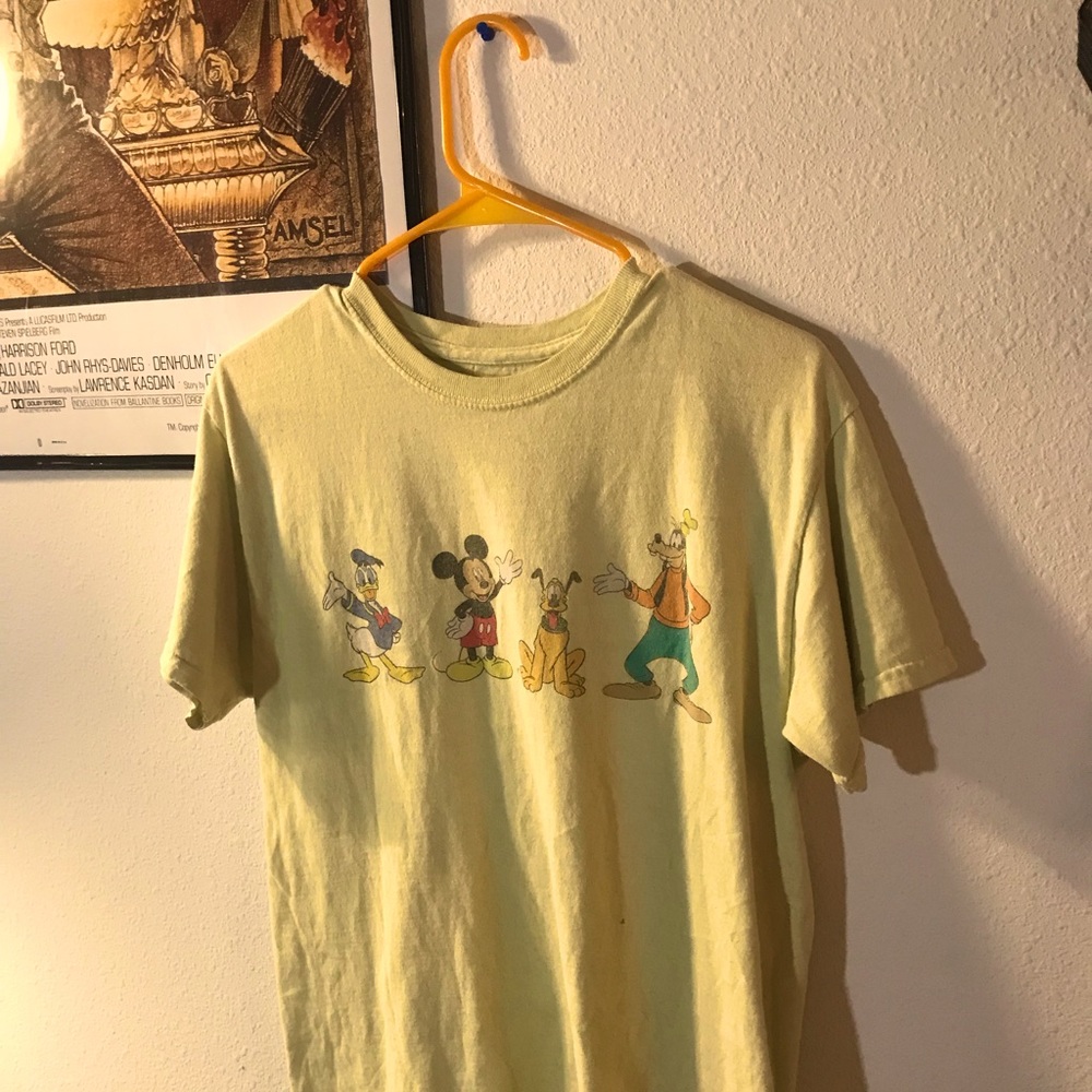 Disney yellow shirt front/back mickey mouse, goofy, pluto, donald duck